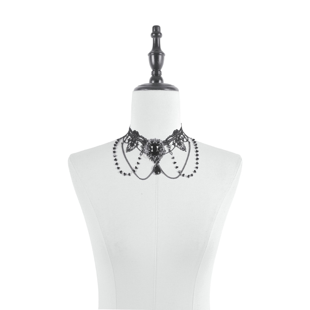 Dark in Love - Vintage Lace Layered Choker - Zwart